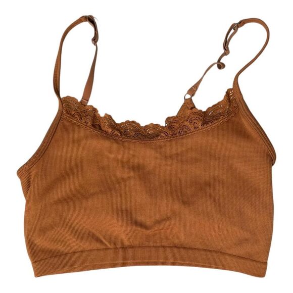 Aerie Ribbed Lace Trim Bralette Tank Top Brown Women’s Size Small - Picture 1 of 5
